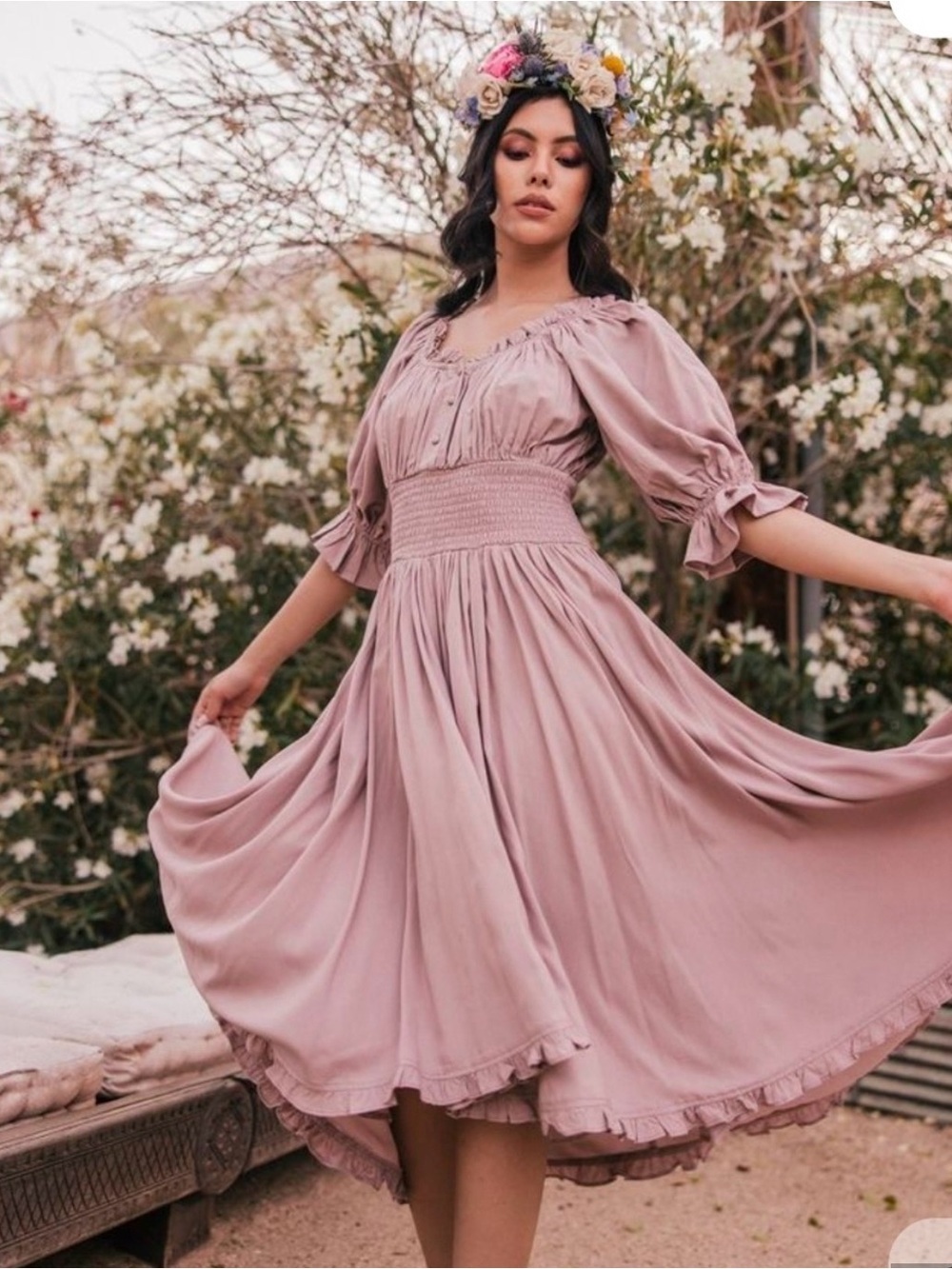 JessaKae Smocked Waist Dusty Rose Midi Dress